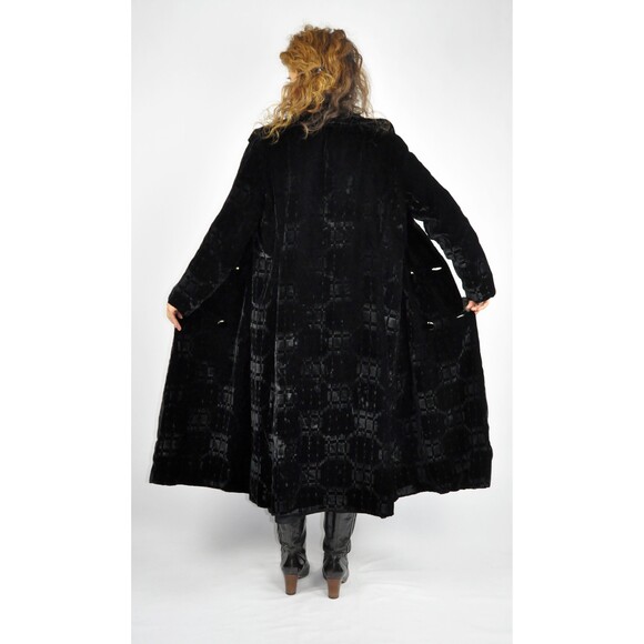 VELVET Black Coat Cloak Cape Jacket Shawl Theater Gothic Double Breasted S M - Picture 8 of 9